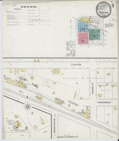 Sanborn Fire Insurance Map from Toulon, Stark County, Illinois (1893), Sheet #0001 - Historic Sanborn Fire Insurance Map Print, vintage old map wall art, antique decor, genealogy gift, Illinois Illinois map