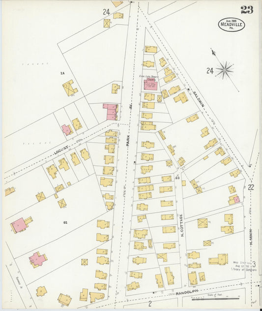 Sanborn Fire Insurance Map from Meadville, Crawford County, Pennsylvania (1905), Sheet #0023 - Historic Sanborn Fire Insurance Map Print, vintage old map wall art, antique decor, genealogy gift, Pennsylvania Pennsylvania map