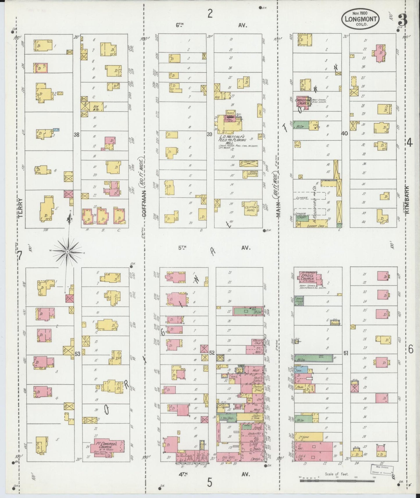 Sanborn Fire Insurance Map from Longmont, Boulder County, Colorado (1900), Sheet #0003 - Historic Sanborn Fire Insurance Map Print, vintage old map wall art, antique decor, genealogy gift, Colorado Colorado map
