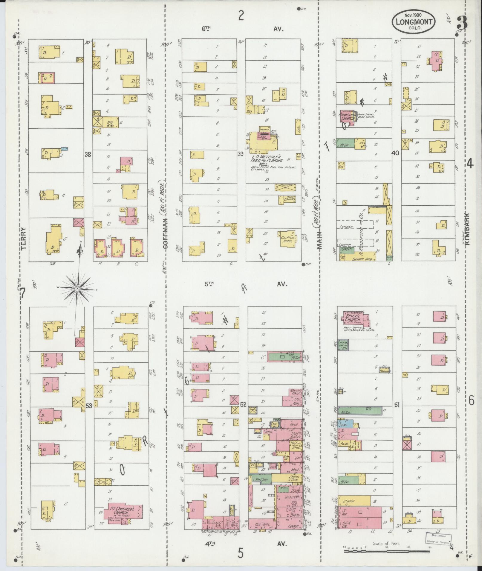Sanborn Fire Insurance Map from Longmont, Boulder County, Colorado (1900), Sheet #0003 - Historic Sanborn Fire Insurance Map Print, vintage old map wall art, antique decor, genealogy gift, Colorado Colorado map