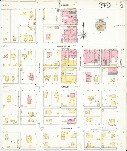 Sanborn Fire Insurance Map from Albia, Monroe County, Iowa (1907), Sheet #0004 - Historic Sanborn Fire Insurance Map Print, vintage old map wall art