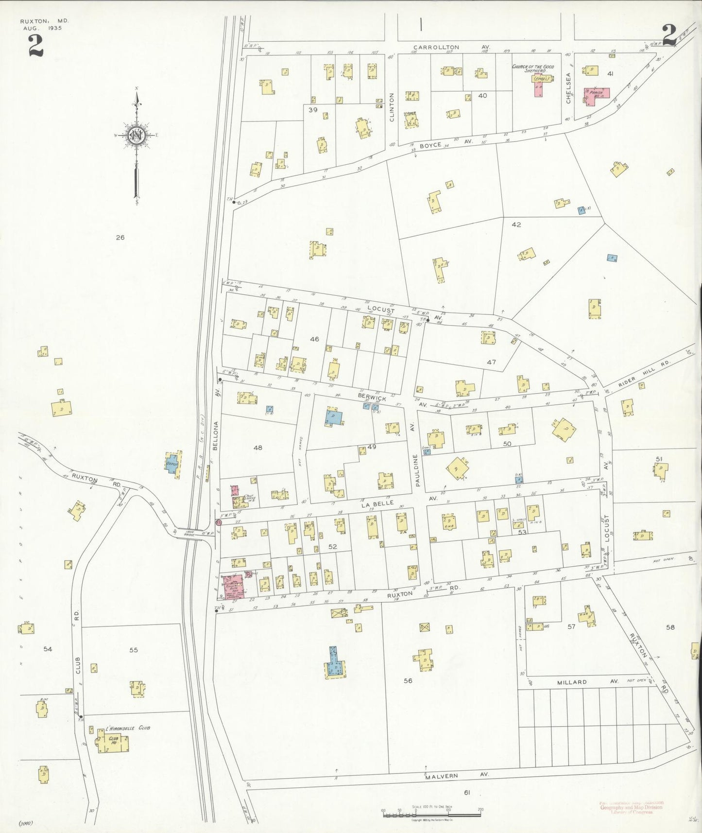 Sanborn Fire Insurance Map from Ruxston, Baltimore County, Maryland (1935), Sheet #0002 - Historic Sanborn Fire Insurance Map Print, vintage old map wall art, antique decor, genealogy gift, Maryland Maryland map