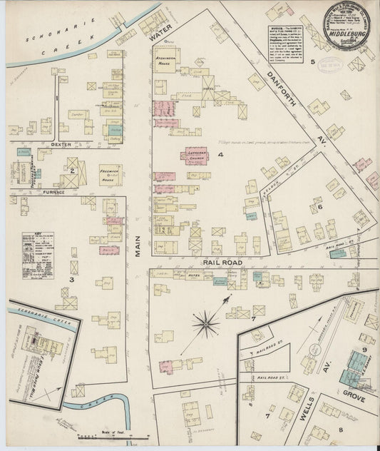 Sanborn Fire Insurance Map from Middleburgh, Schoharie County, New York (1884), Sheet #0001 - Historic Sanborn Fire Insurance Map Print, vintage old map wall art, antique decor, genealogy gift, New York New York map