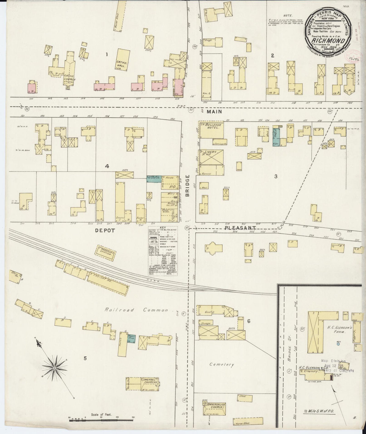 Sanborn Fire Insurance Map from Richmond, Chittenden County, Vermont (1894), Sheet #0001 - Historic Sanborn Fire Insurance Map Print, vintage old map wall art, antique decor, genealogy gift, Vermont Vermont map