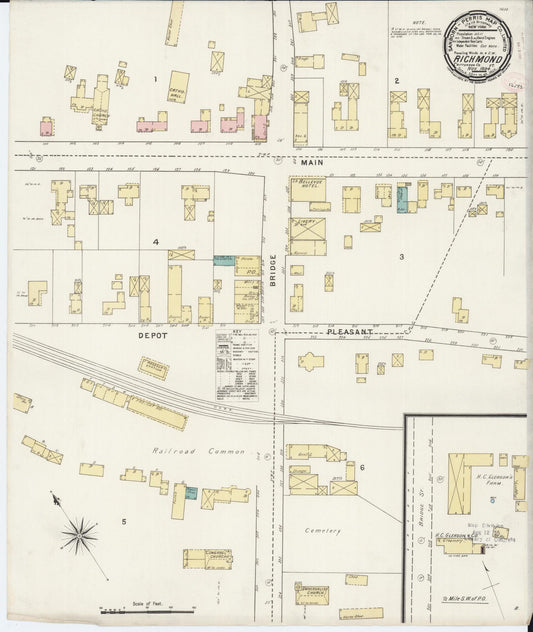 Sanborn Fire Insurance Map from Richmond, Chittenden County, Vermont (1894), Sheet #0001 - Historic Sanborn Fire Insurance Map Print, vintage old map wall art, antique decor, genealogy gift, Vermont Vermont map