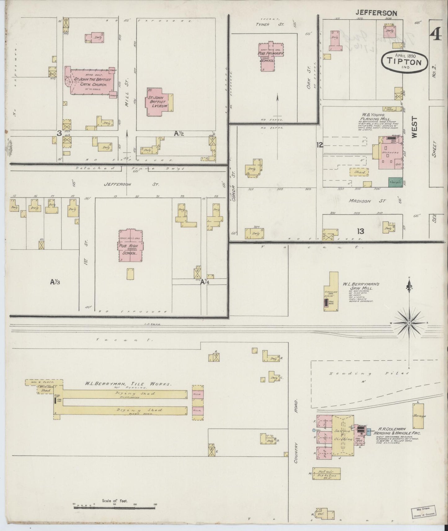 Sanborn Fire Insurance Map from Tipton, Tipton County, Indiana (1890), Sheet #0004 - Historic Sanborn Fire Insurance Map Print, vintage old map wall art, antique decor, genealogy gift, Indiana Indiana map