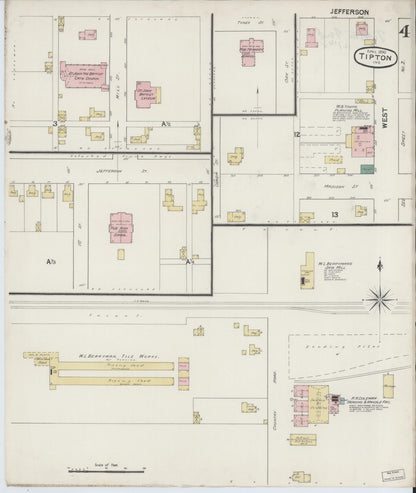 Sanborn Fire Insurance Map from Tipton, Tipton County, Indiana (1890), Sheet #0004 - Historic Sanborn Fire Insurance Map Print, vintage old map wall art, antique decor, genealogy gift, Indiana Indiana map