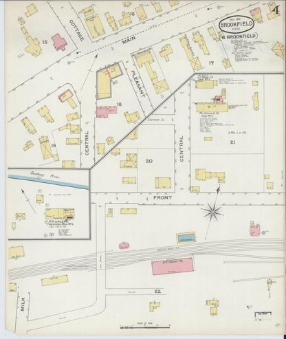 Sanborn Fire Insurance Map from Brookfield, Worcester County, Massachusetts (1893), Sheet #0004 - Historic Sanborn Fire Insurance Map Print, vintage old map wall art, antique decor, genealogy gift, Massachusetts Massachusetts map