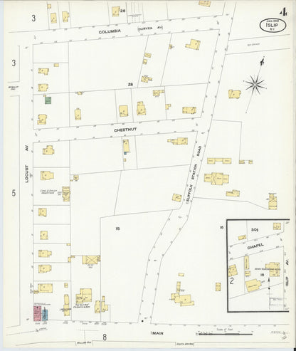 Sanborn Fire Insurance Map from Islip, Suffolk County, New York (1909), Sheet #0004 - Historic Sanborn Fire Insurance Map Print, vintage old map wall art, antique decor, genealogy gift, New York New York map