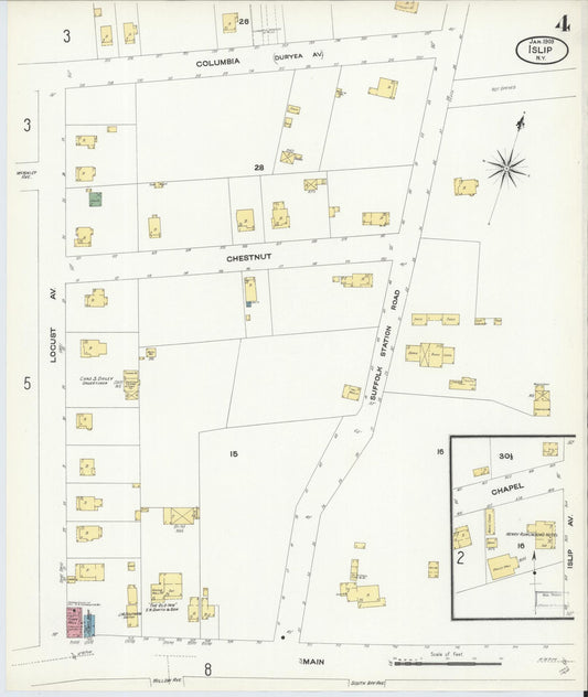 Sanborn Fire Insurance Map from Islip, Suffolk County, New York (1909), Sheet #0004 - Historic Sanborn Fire Insurance Map Print, vintage old map wall art, antique decor, genealogy gift, New York New York map