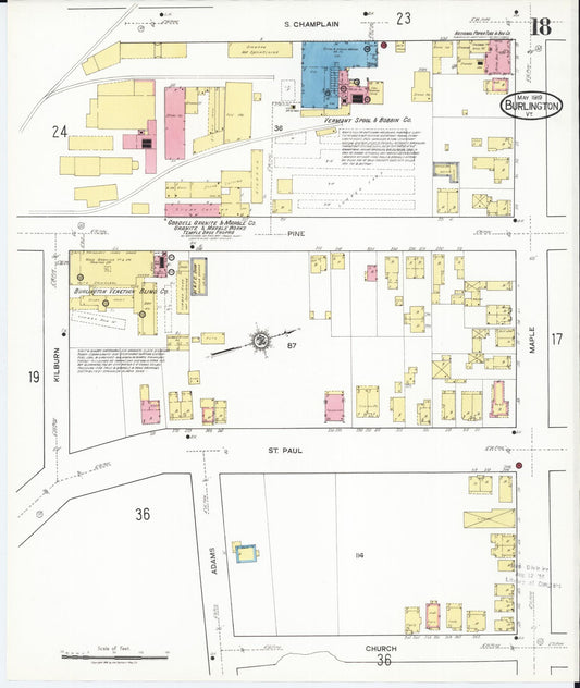 Sanborn Fire Insurance Map from Burlington, Chittenden County, Vermont (1919), Sheet #0018 - Historic Sanborn Fire Insurance Map Print, vintage old map wall art, antique decor, genealogy gift, Vermont Vermont map