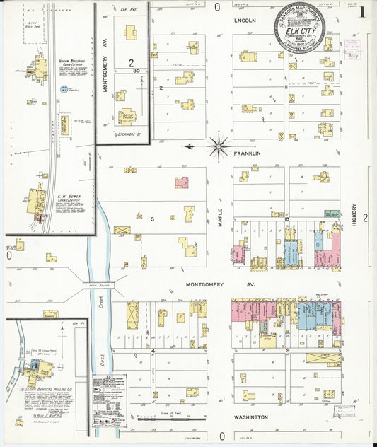 Sanborn Fire Insurance Map from Elk City, Montgomery County, Kansas (1902), Sheet #0001 - Complete Map Set gallery image, historic Sanborn map, vintage wall art, Kansas Kansas