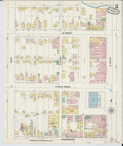 Sanborn Fire Insurance Map from Findlay, Hancock County, Ohio (1890), Sheet #0002 - Historic Sanborn Fire Insurance Map Print, vintage old map wall art, antique decor, genealogy gift, Ohio Ohio map