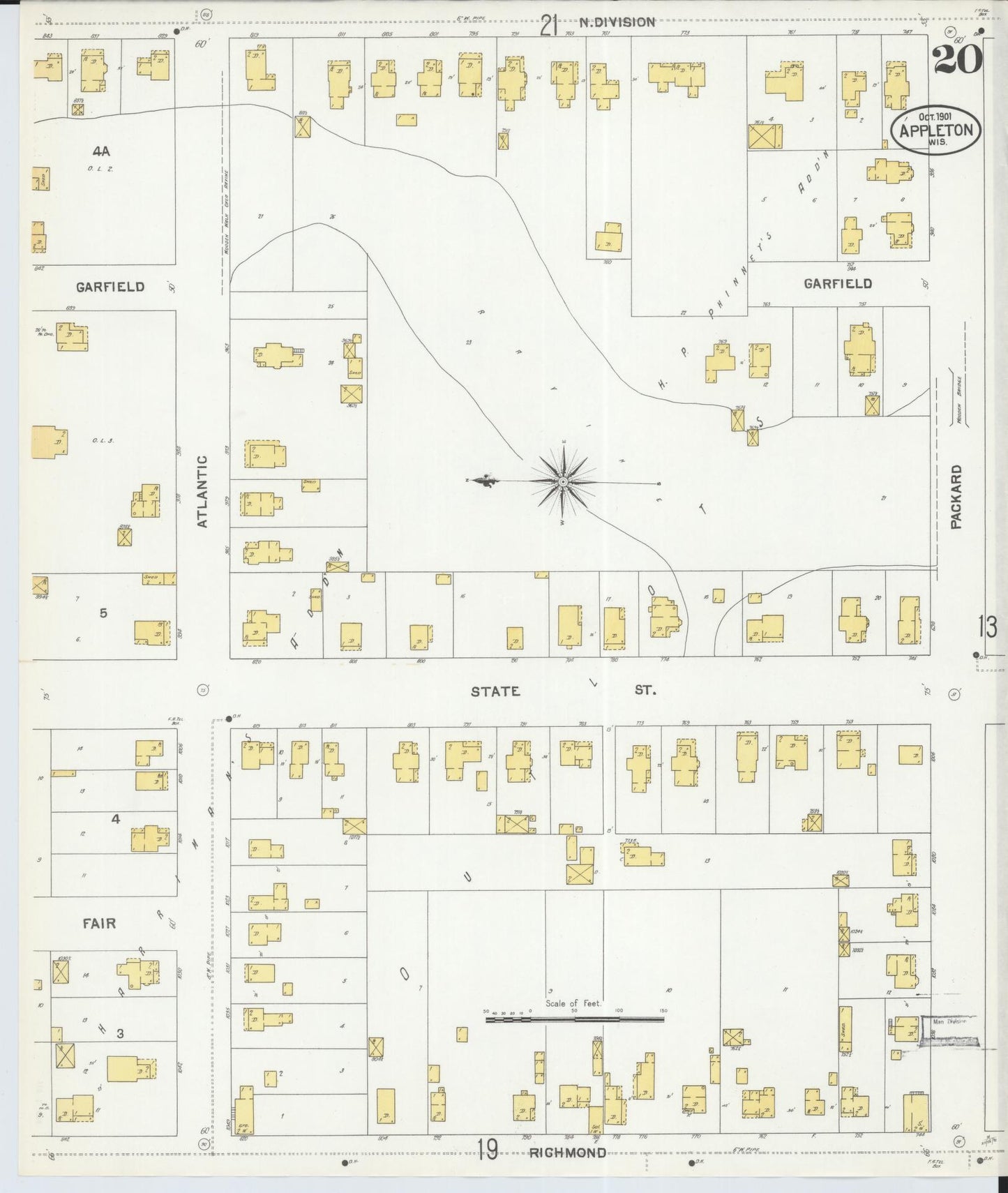 Sanborn Fire Insurance Map from Appleton, Outagamie County, Wisconsin (1901), Sheet #0020 - Complete Map Set gallery image, historic Sanborn map, vintage wall art, Wisconsin Wisconsin