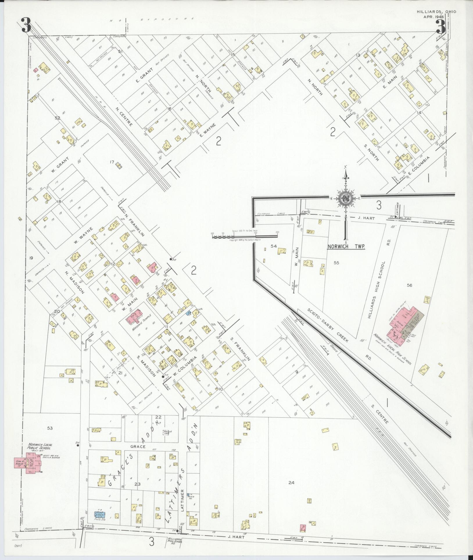 Sanborn Fire Insurance Map from Hilliards, Franklin County, Ohio (1946), Sheet #0003 - Historic Sanborn Fire Insurance Map Print, vintage old map wall art, antique decor, genealogy gift, Ohio Ohio map