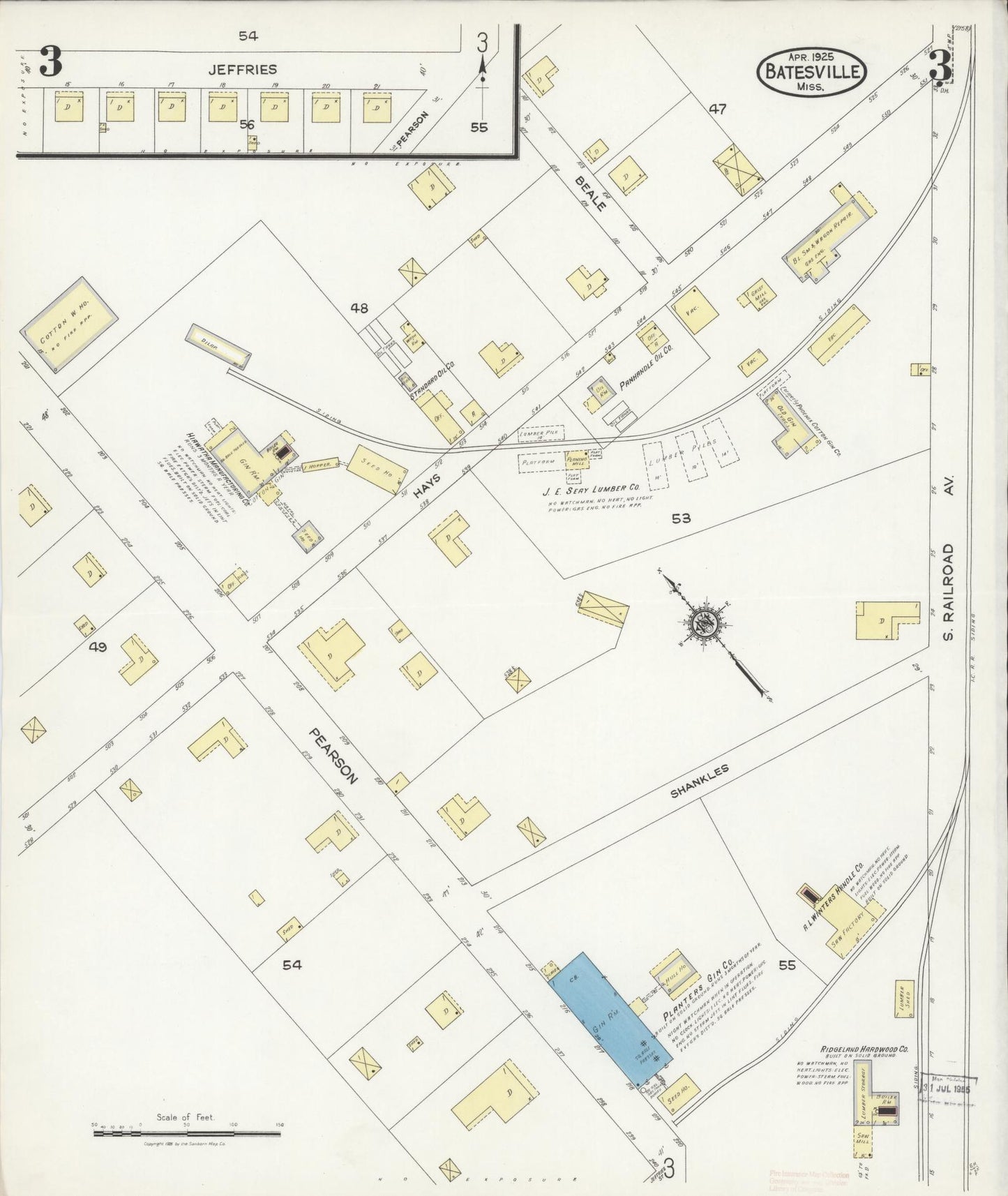 Sanborn Fire Insurance Map from Batesville, Panola County, Mississippi (1925), Sheet #0003 - Complete Map Set gallery image, historic Sanborn map, vintage wall art, Mississippi Mississippi