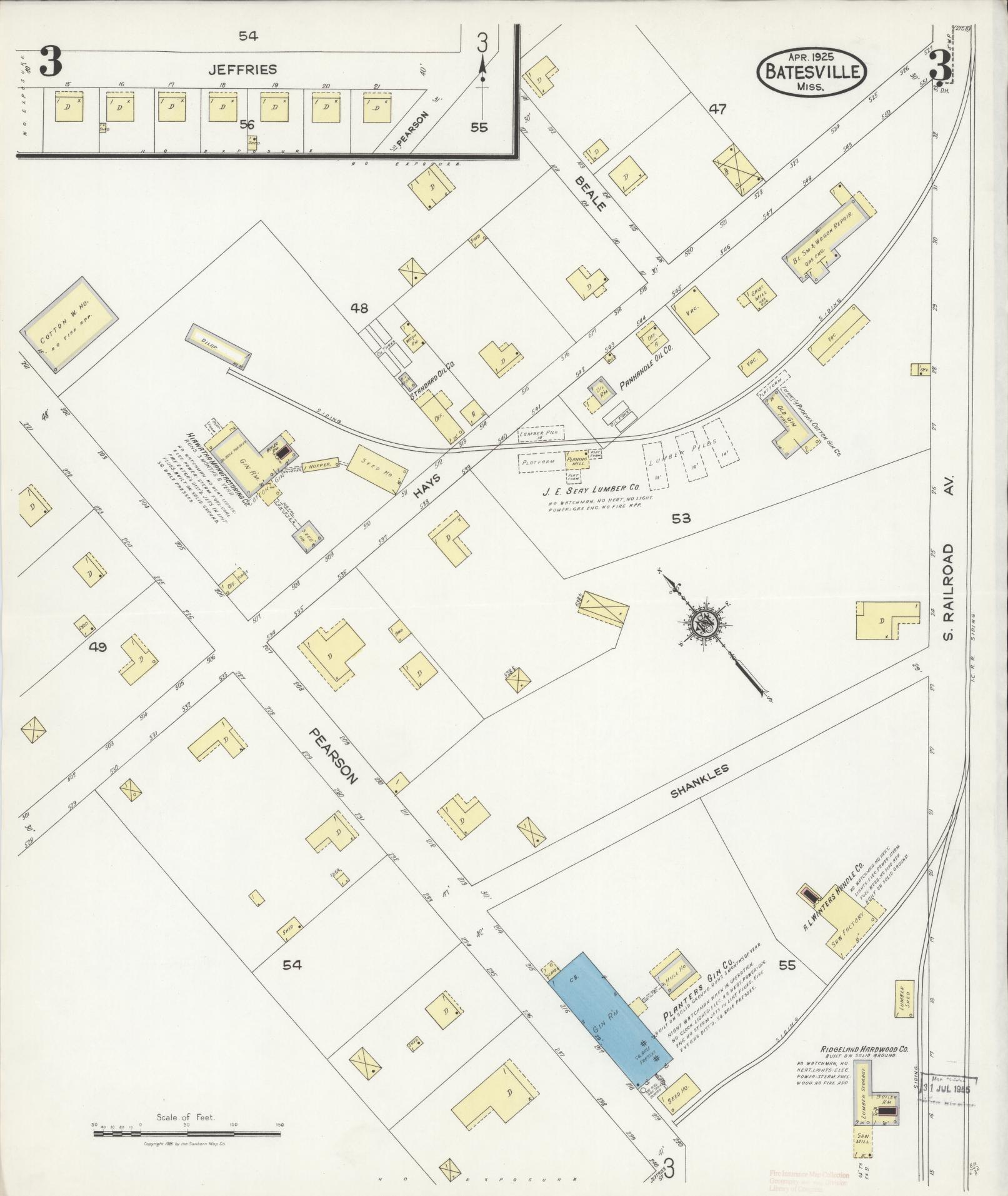 Sanborn Fire Insurance Map from Batesville, Panola County, Mississippi (1925), Sheet #0003 - Complete Map Set gallery image, historic Sanborn map, vintage wall art, Mississippi Mississippi