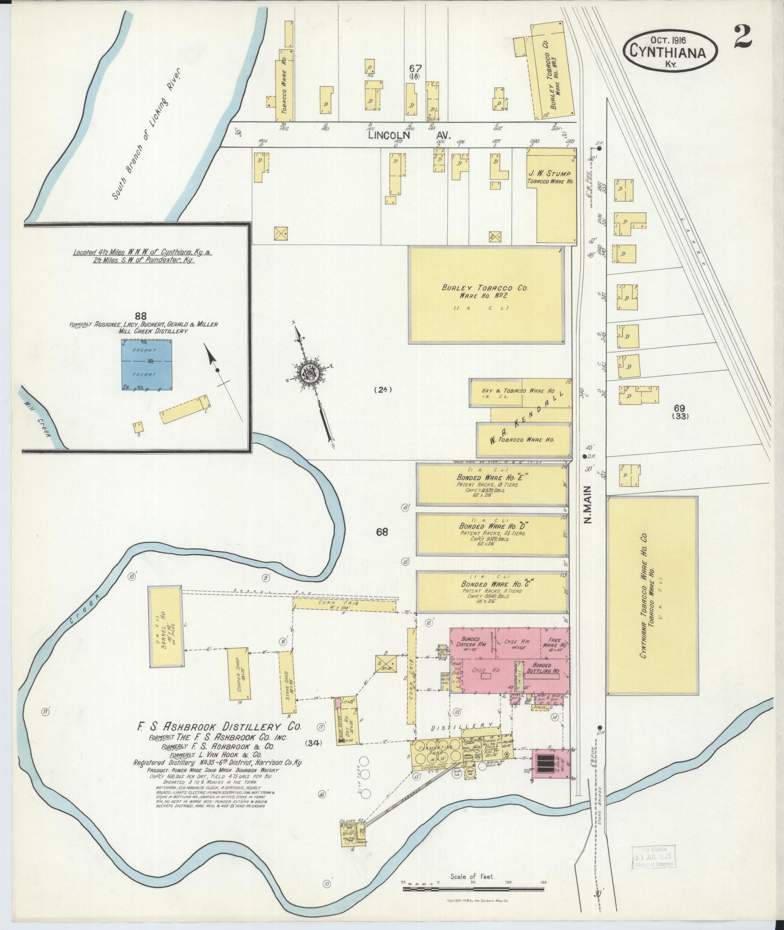 Sanborn Fire Insurance Map from Cynthiana, Harrison County, Kentucky (1916), Sheet #0002 - Complete Map Set gallery image, historic Sanborn map, vintage wall art, Kentucky Kentucky