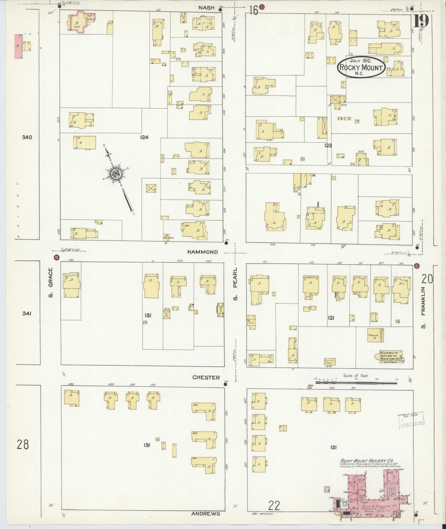 Sanborn Fire Insurance Map from Rocky Mount, Edgecombe And Nash Counties, North Carolina (1912), Sheet #0019 - Complete Map Set gallery image, historic Sanborn map, vintage wall art, North Carolina North Carolina