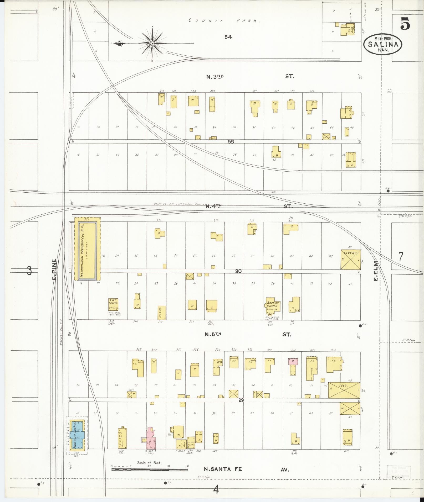 Sanborn Fire Insurance Map from Salina, Saline County, Kansas (1905), Sheet #0005 - Complete Map Set gallery image, historic Sanborn map, vintage wall art, Kansas Kansas