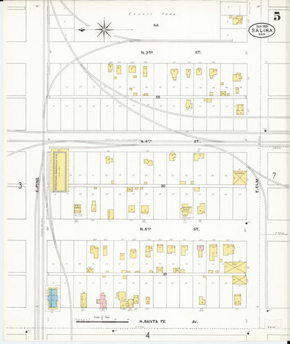 Sanborn Fire Insurance Map from Salina, Saline County, Kansas (1905), Sheet #0005 - Complete Map Set gallery image, historic Sanborn map, vintage wall art, Kansas Kansas
