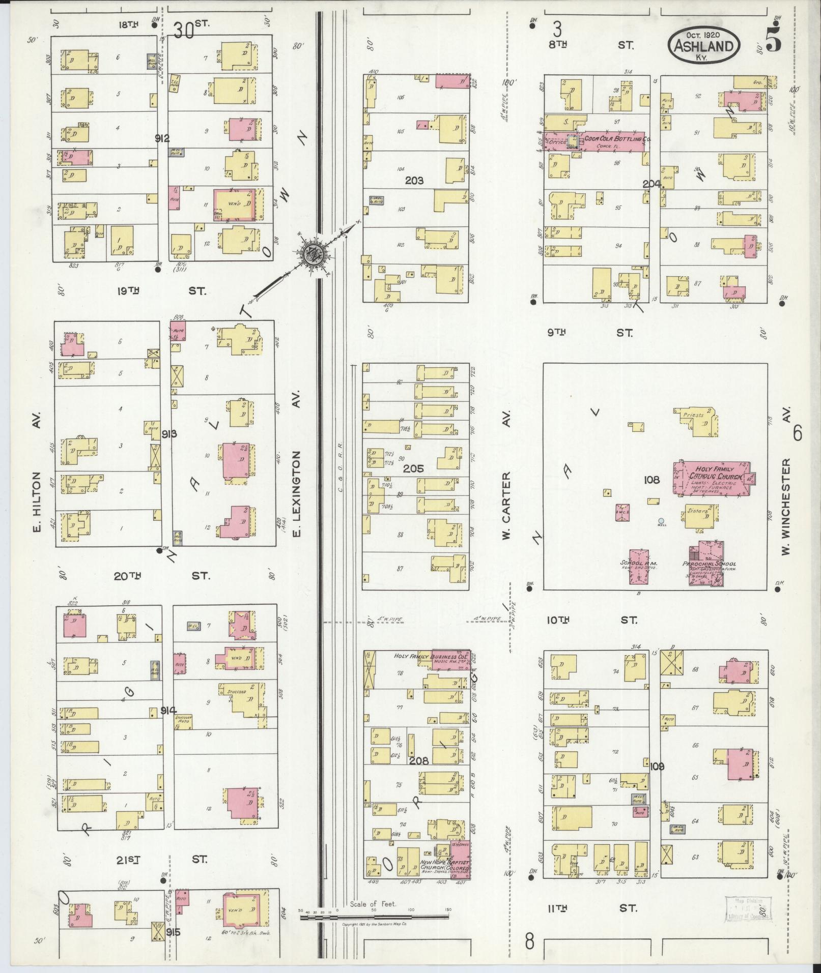 Sanborn Fire Insurance Map from Ashland, Boyd County, Kentucky (1920), Sheet #0005 - Historic Sanborn Fire Insurance Map Print, vintage old map wall art, antique decor, genealogy gift, Kentucky Kentucky map