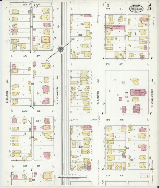 Sanborn Fire Insurance Map from Ashland, Boyd County, Kentucky (1920), Sheet #0005 - Historic Sanborn Fire Insurance Map Print, vintage old map wall art, antique decor, genealogy gift, Kentucky Kentucky map