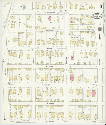 Sanborn Fire Insurance Map from Bluffton, Wells County, Indiana (1912), Sheet #0003 - Complete Map Set gallery image, historic Sanborn map, vintage wall art, Indiana Indiana