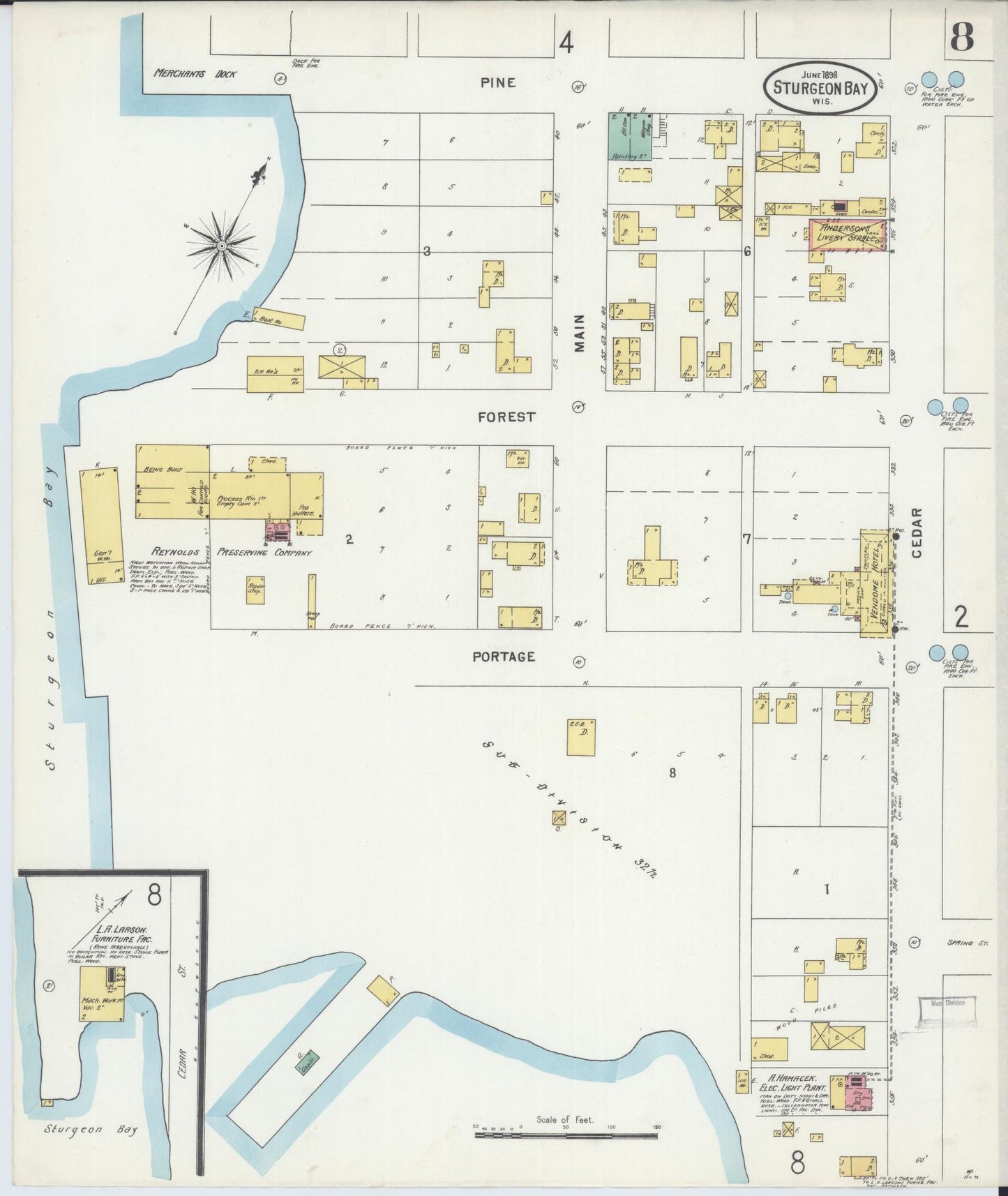Sanborn Fire Insurance Map from Sturgeon Bay, Door County, Wisconsin (1898), Sheet #0008 - Complete Map Set gallery image, historic Sanborn map, vintage wall art, Wisconsin Wisconsin