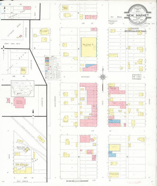 Sanborn Fire Insurance Map from New Market, Taylor County, Iowa (1933), Sheet #0001 - Historic Sanborn Fire Insurance Map Print, vintage old map wall art