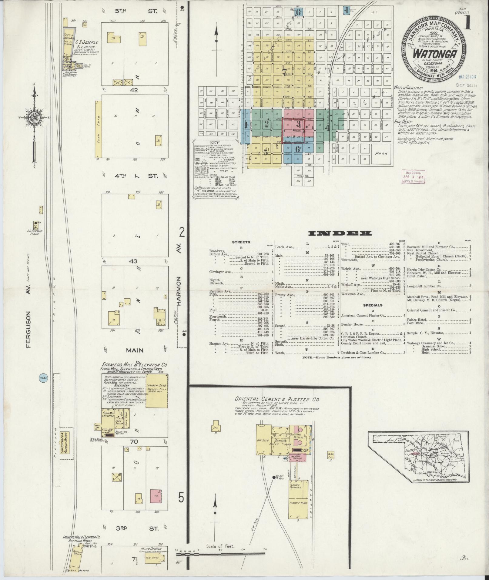 Sanborn Fire Insurance Map from Watonga, Blaine County, Oklahoma (1914), Sheet #0001 - Complete Map Set gallery image, historic Sanborn map, vintage wall art, Oklahoma Oklahoma
