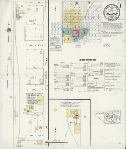 Sanborn Fire Insurance Map from Watonga, Blaine County, Oklahoma (1914), Sheet #0001 - Complete Map Set gallery image, historic Sanborn map, vintage wall art, Oklahoma Oklahoma