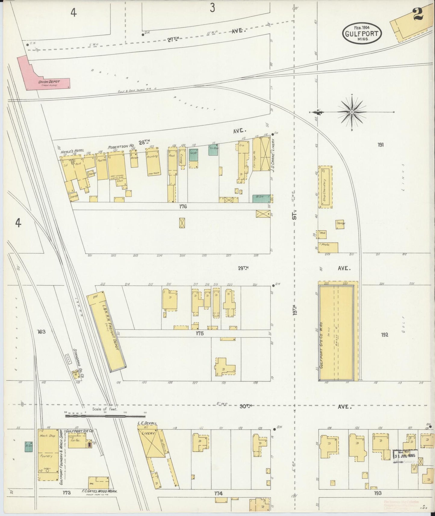 Sanborn Fire Insurance Map from Gulfport, Harrison County, Mississippi (1904), Sheet #0002 - Complete Map Set gallery image, historic Sanborn map, vintage wall art, Mississippi Mississippi