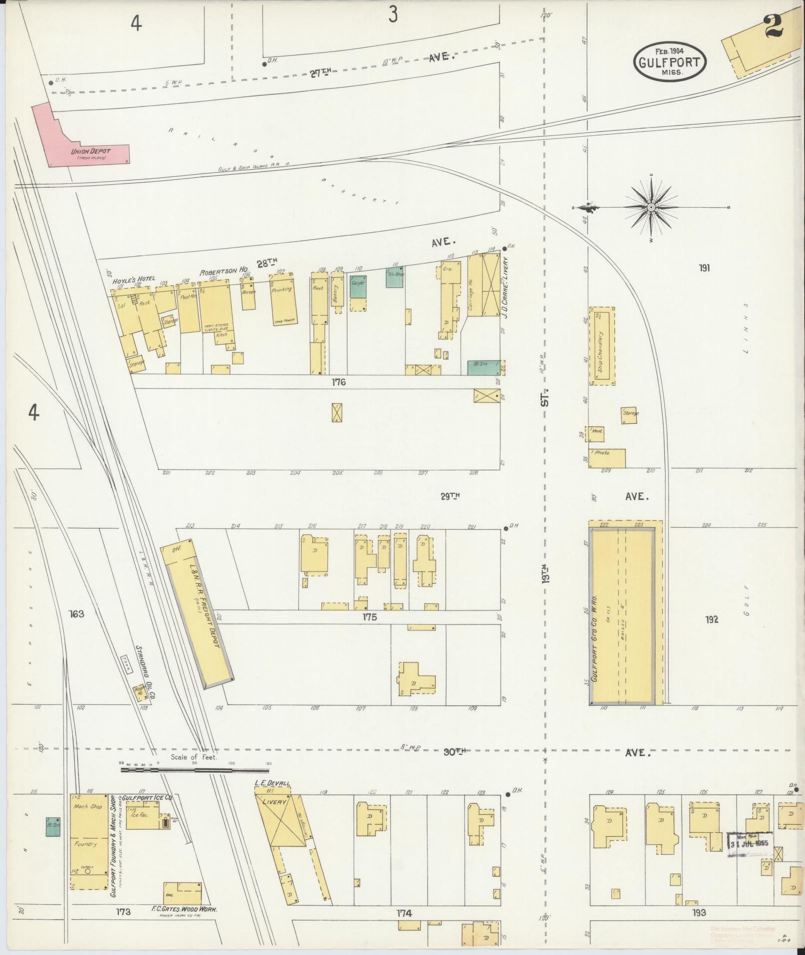 Sanborn Fire Insurance Map from Gulfport, Harrison County, Mississippi (1904), Sheet #0002 - Complete Map Set gallery image, historic Sanborn map, vintage wall art, Mississippi Mississippi