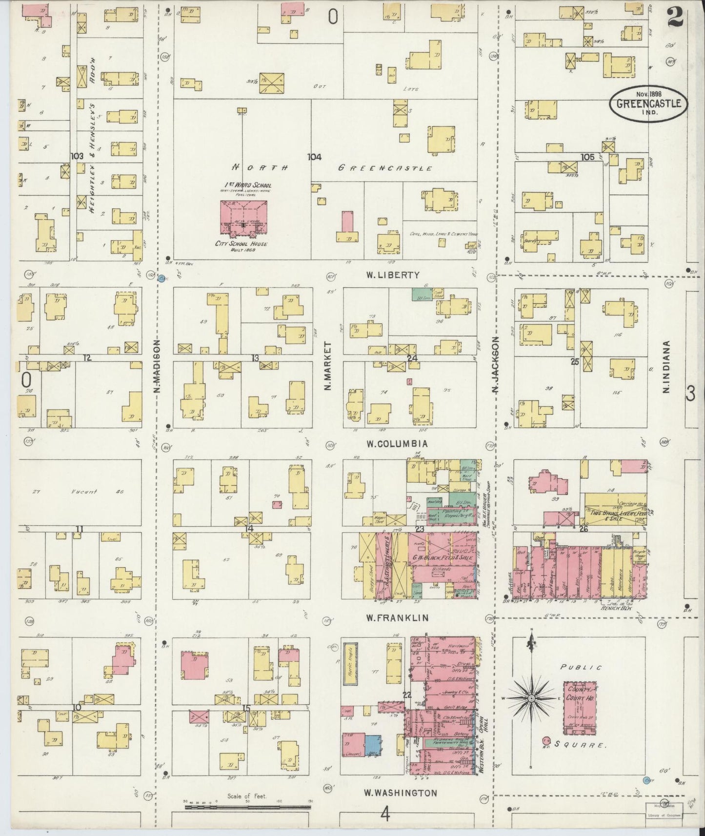 Sanborn Fire Insurance Map from Greencastle, Putnam County, Indiana (1898), Sheet #0002 - Complete Map Set gallery image, historic Sanborn map, vintage wall art, Indiana Indiana