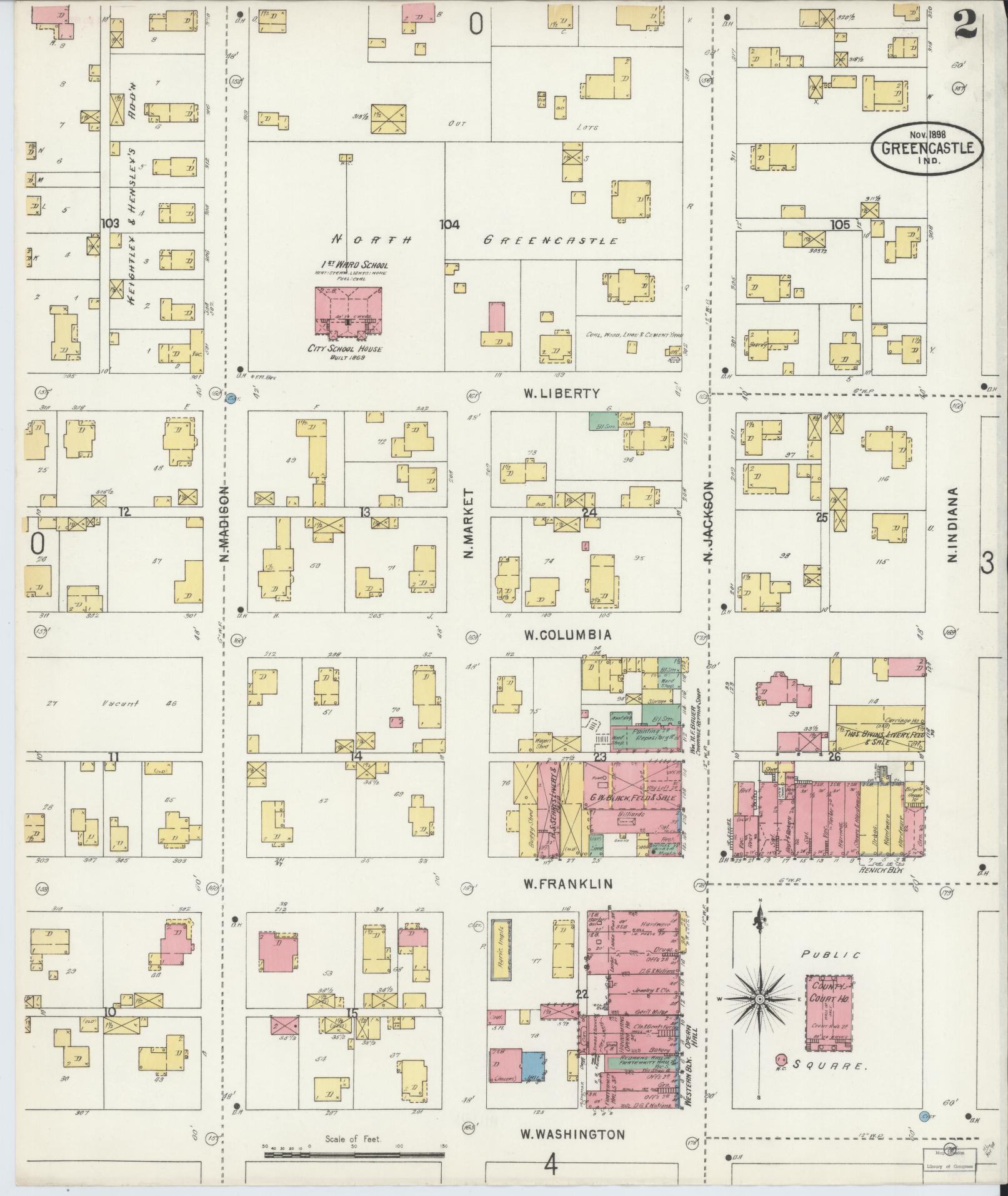 Sanborn Fire Insurance Map from Greencastle, Putnam County, Indiana (1898), Sheet #0002 - Complete Map Set gallery image, historic Sanborn map, vintage wall art, Indiana Indiana