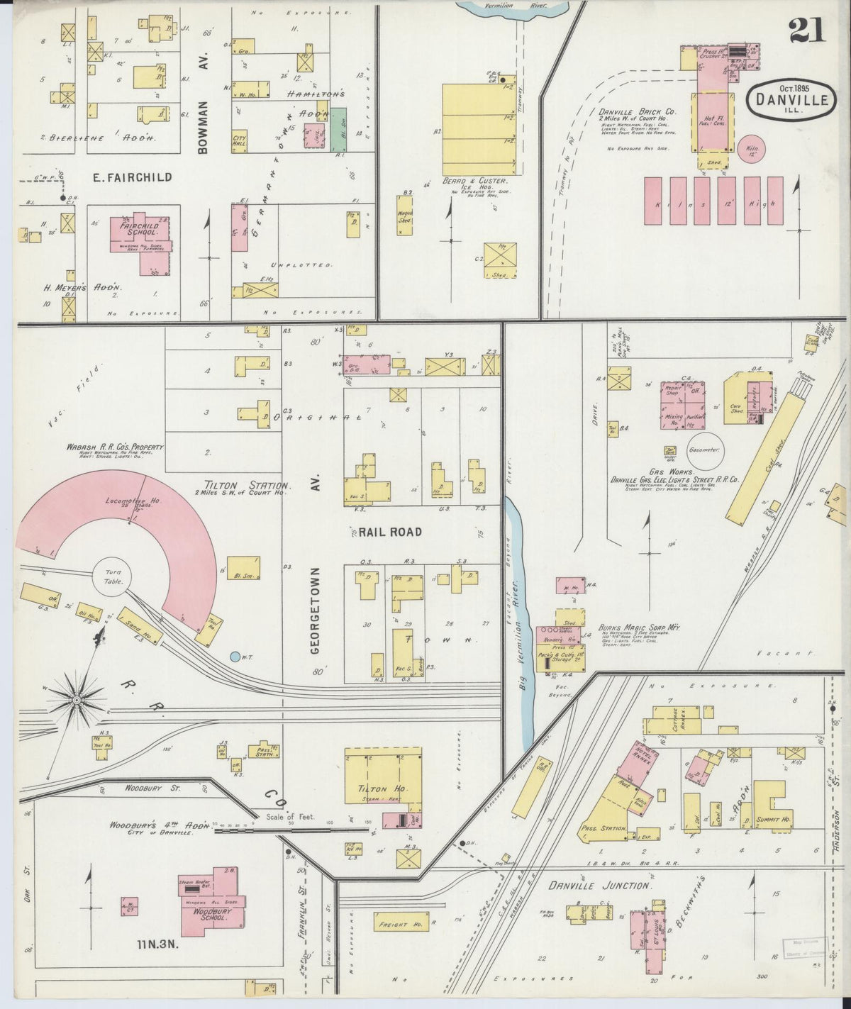 Sanborn Fire Insurance Map from Danville, Vermilion County, Illinois (1895), Sheet #0021 - Complete Map Set gallery image, historic Sanborn map, vintage wall art, Illinois Illinois