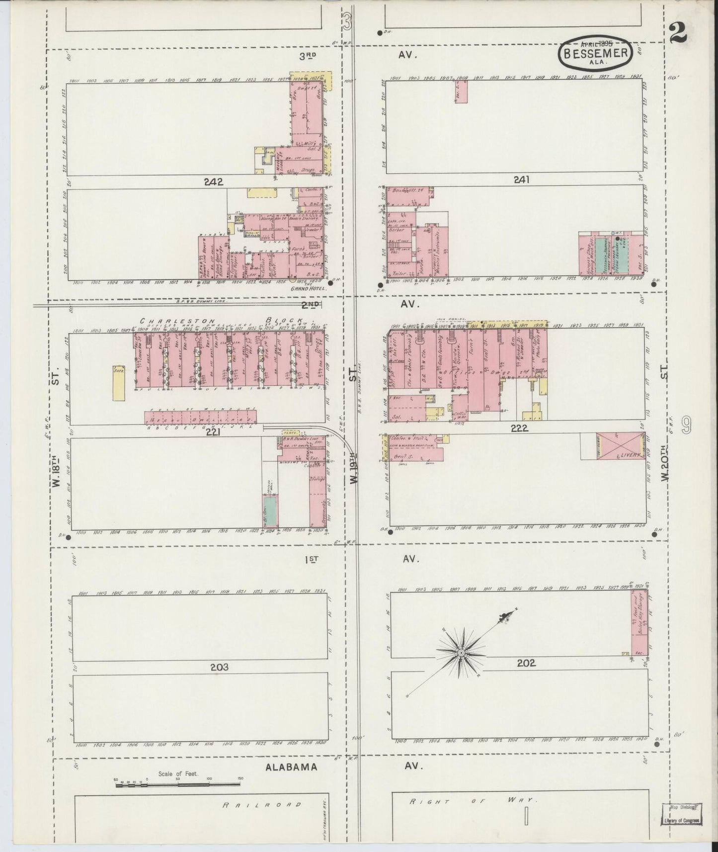 Sanborn Fire Insurance Map from Bessemer, Jefferson County, Alabama (1895), Sheet #0002 - Complete Map Set gallery image, historic Sanborn map, vintage wall art, Alabama Alabama