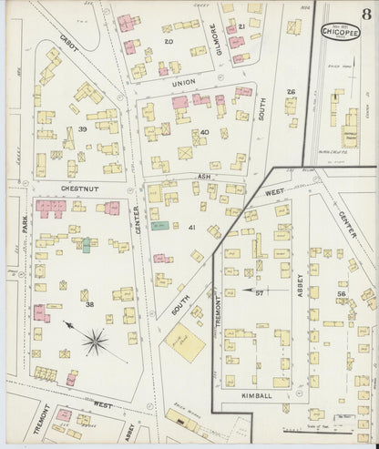 Sanborn Fire Insurance Map from Chicopee, Hampden County, Massachusetts (1891), Sheet #0008 - Complete Map Set gallery image, historic Sanborn map, vintage wall art, Massachusetts Massachusetts