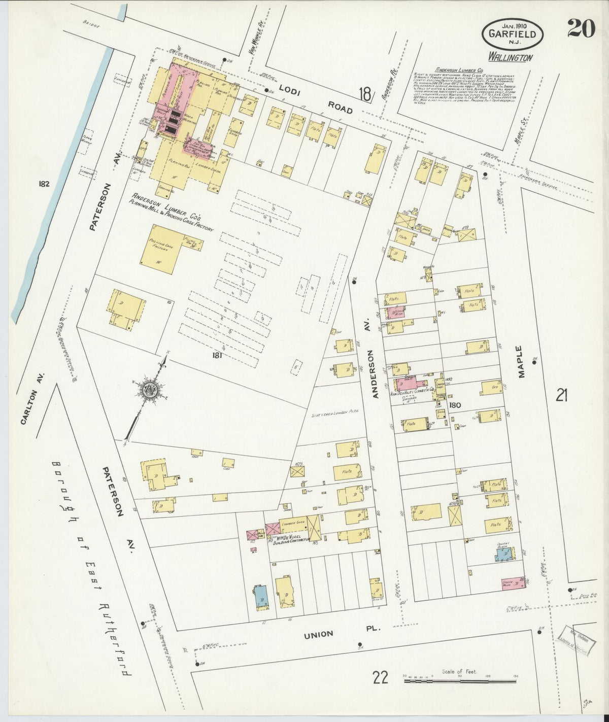 Sanborn Fire Insurance Map from Garfield, Bergen County, New Jersey (1910), Sheet #0020 - Historic Sanborn Fire Insurance Map Print, vintage old map wall art, antique decor, genealogy gift, New Jersey New Jersey map