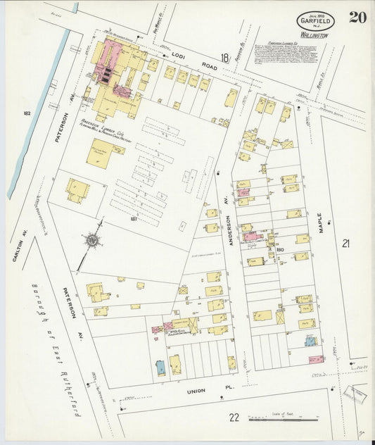 Sanborn Fire Insurance Map from Garfield, Bergen County, New Jersey (1910), Sheet #0020 - Historic Sanborn Fire Insurance Map Print, vintage old map wall art, antique decor, genealogy gift, New Jersey New Jersey map