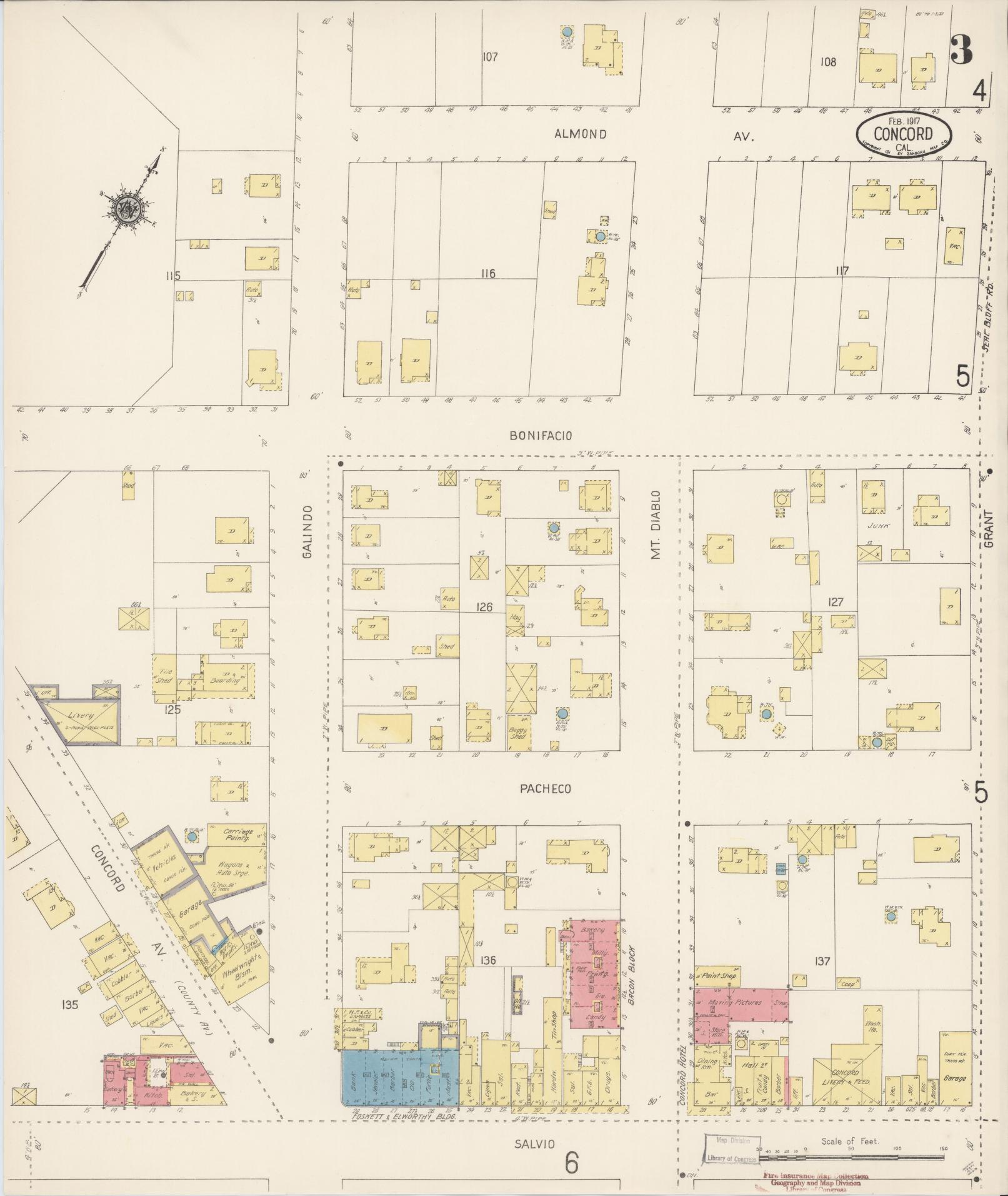 Sanborn Fire Insurance Map from Concord, Contra Costa County, California (1917), Sheet #0003 - Historic Sanborn Fire Insurance Map Print, vintage old map wall art, antique decor, genealogy gift, California California map