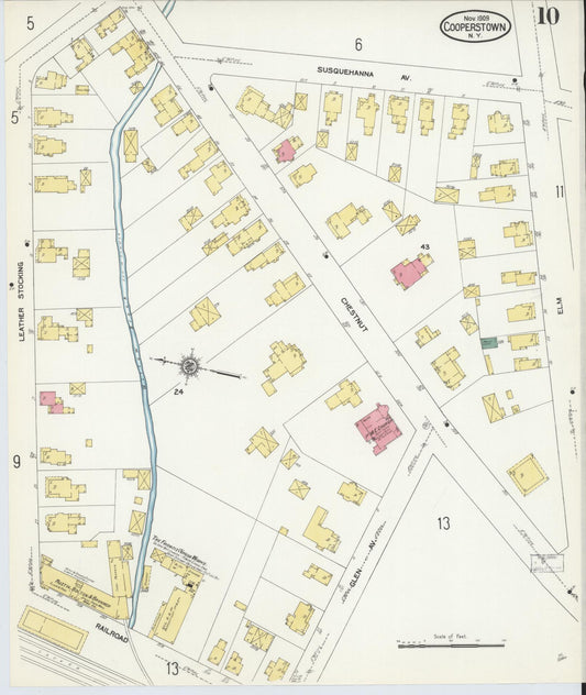 Sanborn Fire Insurance Map from Cooperstown, Otsego County, New York (1909), Sheet #0010 - Historic Sanborn Fire Insurance Map Print, vintage old map wall art, antique decor, genealogy gift, New York New York map