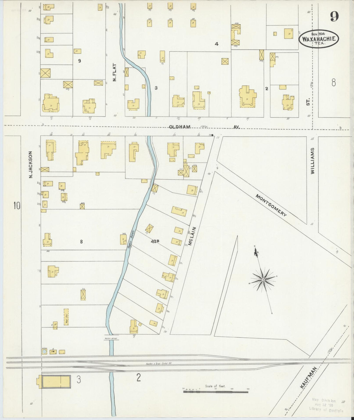 Sanborn Fire Insurance Map from Waxahachie, Ellis County, Texas (1904), Sheet #0009 - Complete Map Set gallery image, historic Sanborn map, vintage wall art, Texas Texas