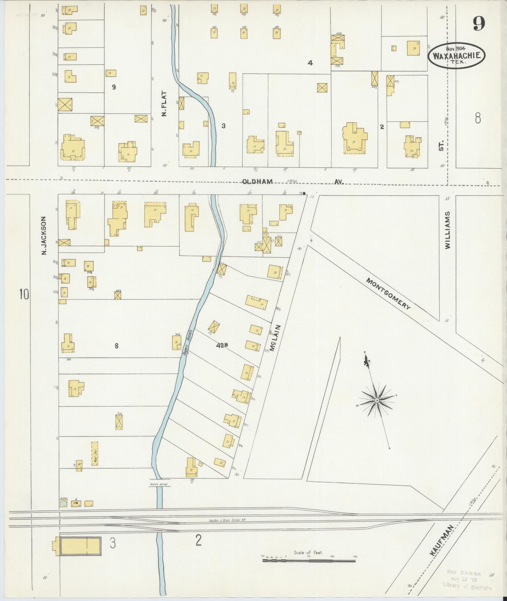 Sanborn Fire Insurance Map from Waxahachie, Ellis County, Texas (1904), Sheet #0009 - Complete Map Set gallery image, historic Sanborn map, vintage wall art, Texas Texas