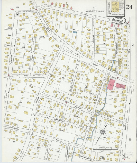Sanborn Fire Insurance Map from Danbury, Fairfield County, Connecticut (1919), Sheet #0024 - Historic Sanborn Fire Insurance Map Print, vintage old map wall art, antique decor, genealogy gift, Connecticut Connecticut map