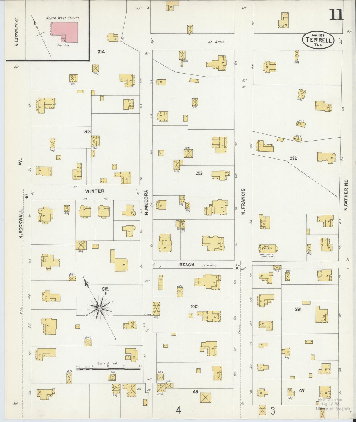 Sanborn Fire Insurance Map from Terrell, Kaufman County, Texas (1902), Sheet #0011 - Complete Map Set gallery image, historic Sanborn map, vintage wall art, Texas Texas