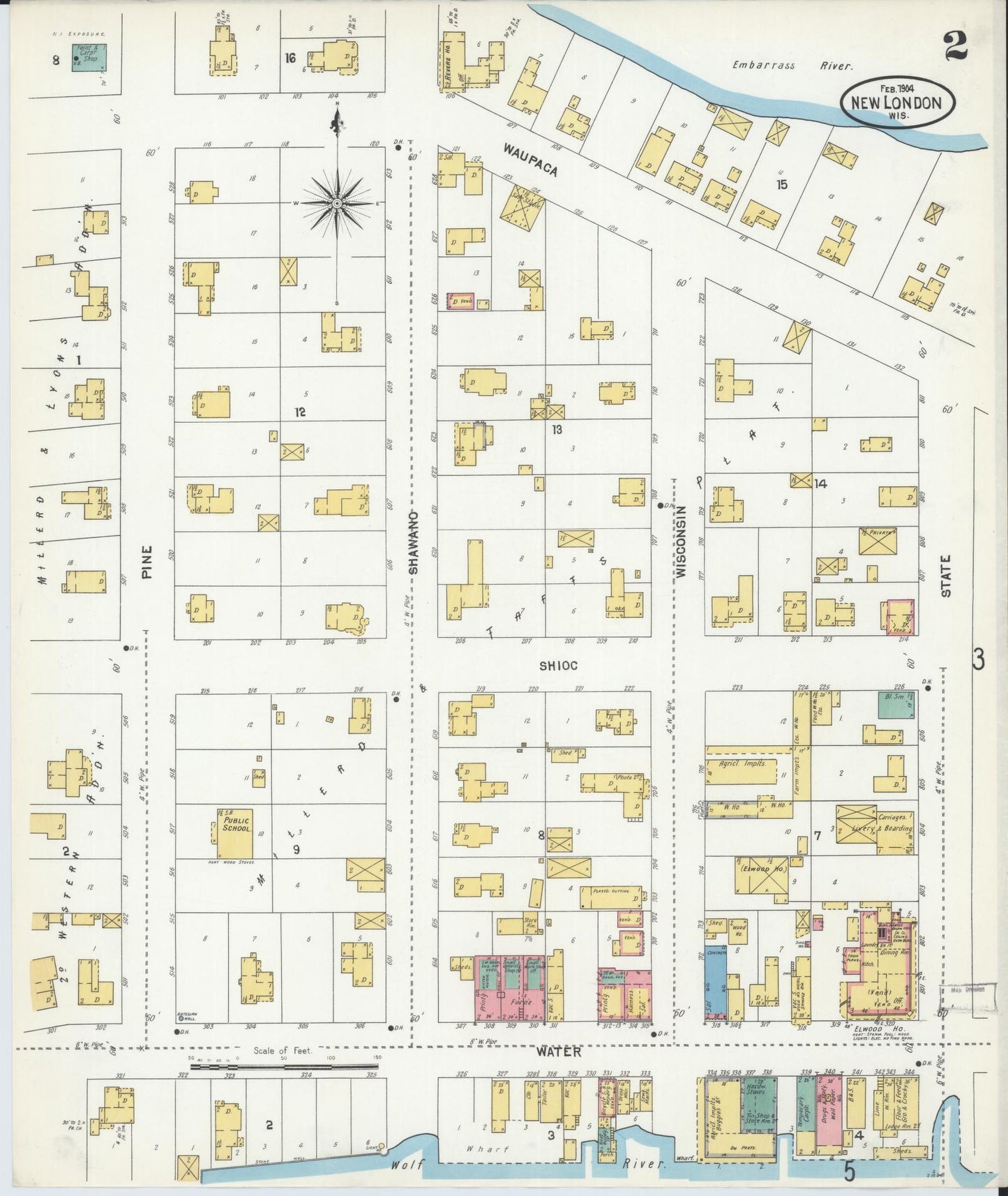 Sanborn Fire Insurance Map from New London, Waupaca and Outagamie Counties, Wisconsin (1904), Sheet #0002 - Complete Map Set gallery image, historic Sanborn map, vintage wall art, Wisconsin Wisconsin