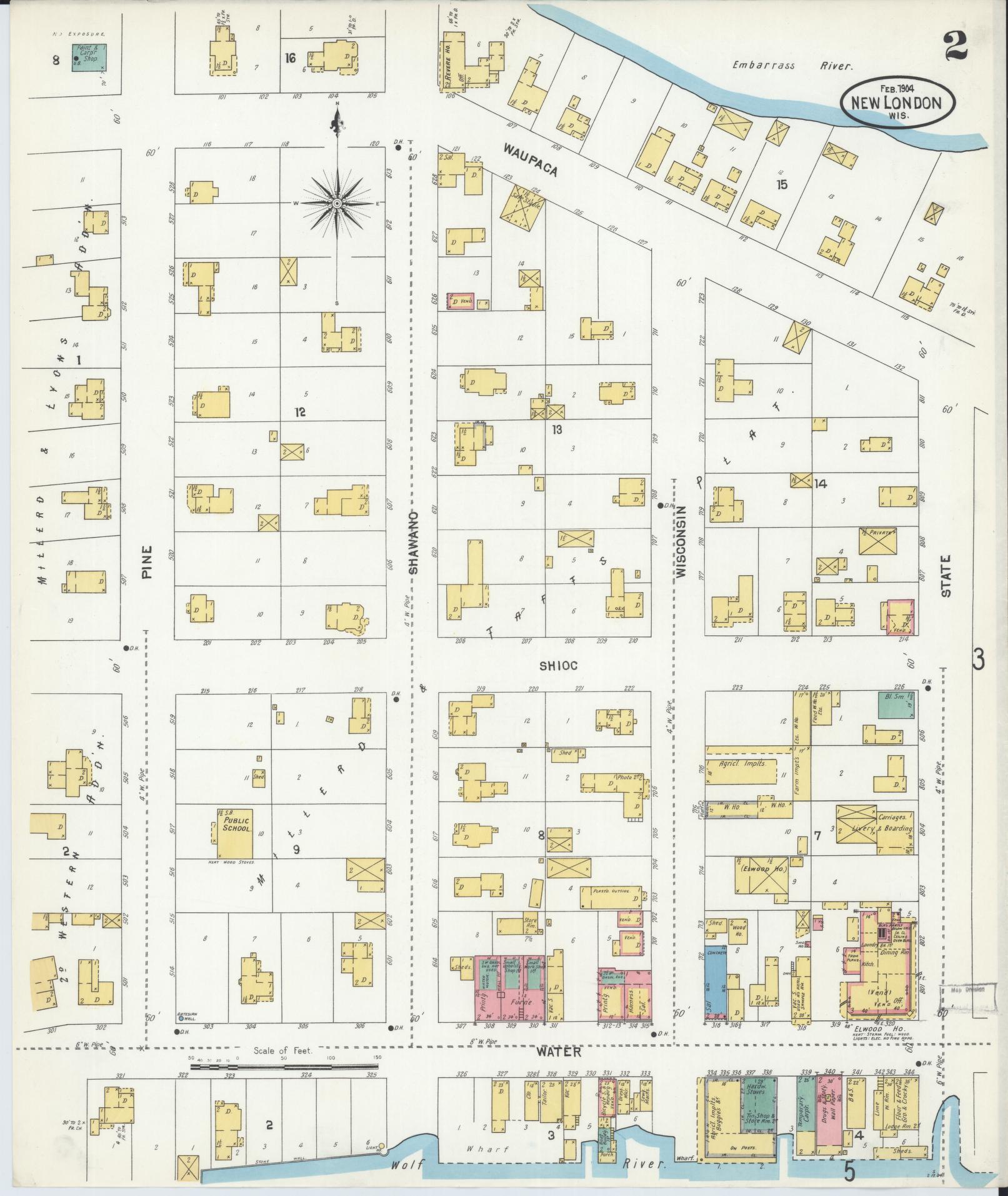 Sanborn Fire Insurance Map from New London, Waupaca and Outagamie Counties, Wisconsin (1904), Sheet #0002 - Complete Map Set gallery image, historic Sanborn map, vintage wall art, Wisconsin Wisconsin