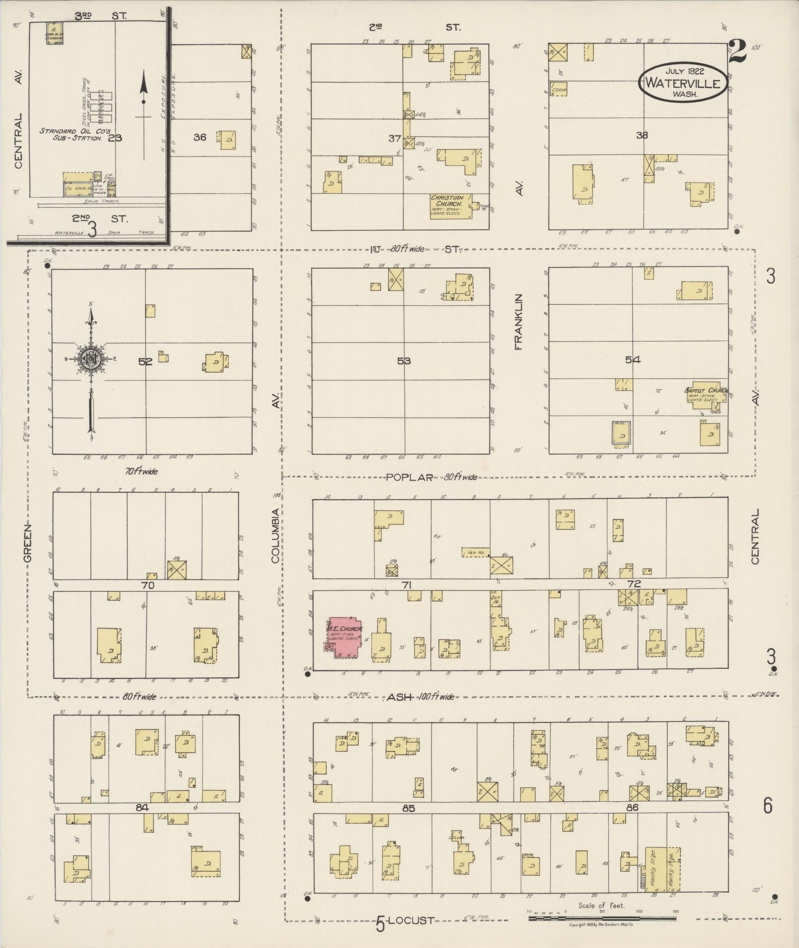 Sanborn Fire Insurance Map from Waterville, Douglas County, Washington (1922), Sheet #0002 - Historic Sanborn Fire Insurance Map Print, vintage old map wall art, antique decor, genealogy gift, Washington Washington map